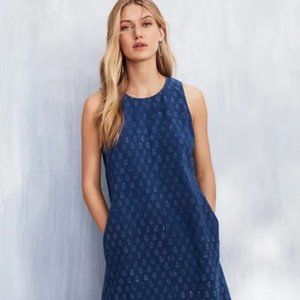 EILEEN FISHER Organic-Cotton Block-Print Dress Blue, XL
